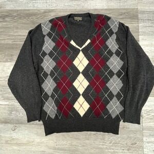 Brooks Brothers 100% Lambswool Sweater Mens L V-Neck England Vintage Argyle 42‎